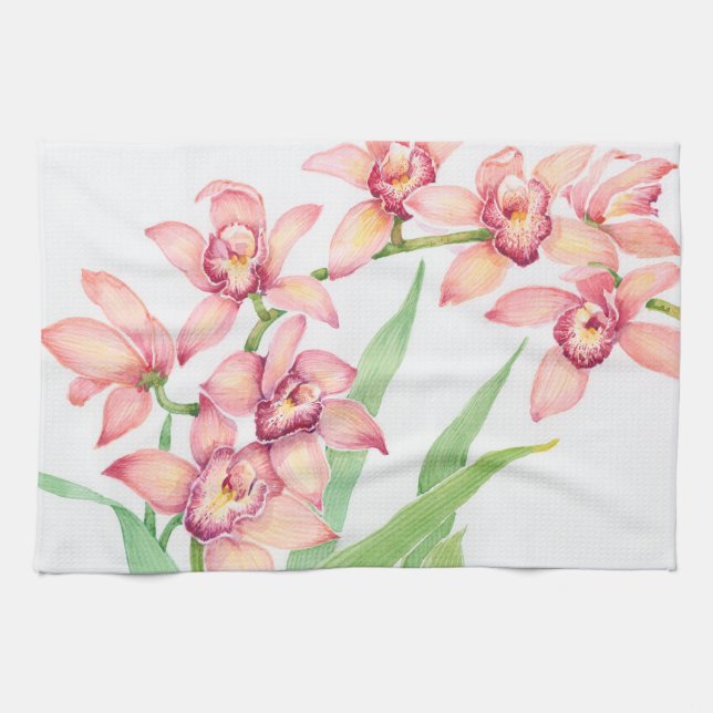 Watercolor Pink Flowers Kitchen Towel (Horizontal)