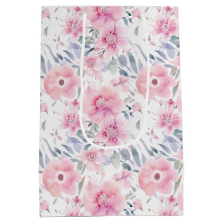 Watercolor Pink Flowers Medium Gift Bag