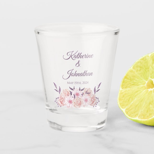 Watercolor Pink Flowers-Money/shot Dance- Shot Glass (Front)
