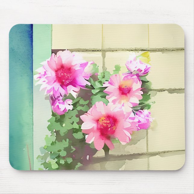 Watercolor Pink Flowers Mouse Pad (Front)
