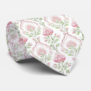 Watercolor pink flowers neck tie