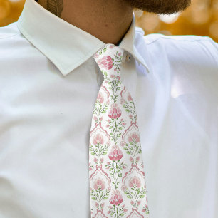 Watercolor pink flowers neck tie