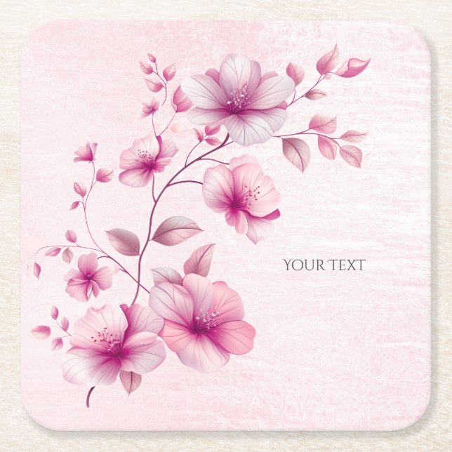 Watercolor Pink Flowers Paper Coaster (Front)