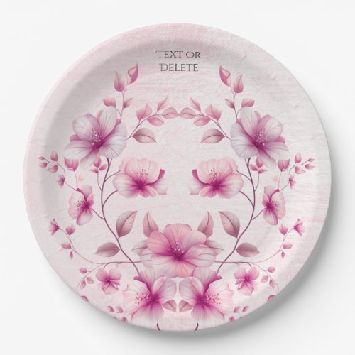 Watercolor Pink Flowers Paper Plate