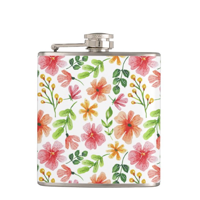 Watercolor Pink Flowers Pattern-69677 Flask (Front)