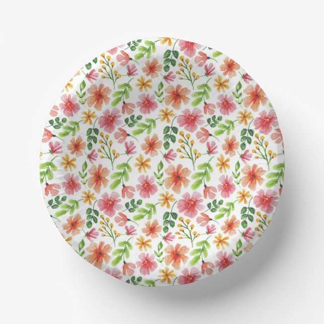 Watercolor Pink Flowers Pattern-69677 Paper Bowls (Front)