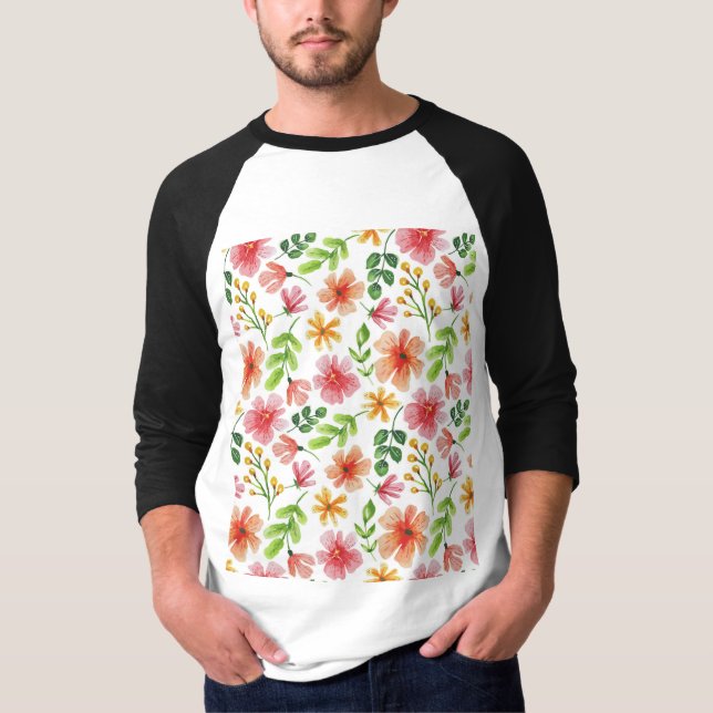 Watercolor Pink Flowers Pattern-69677 T-Shirt (Front)