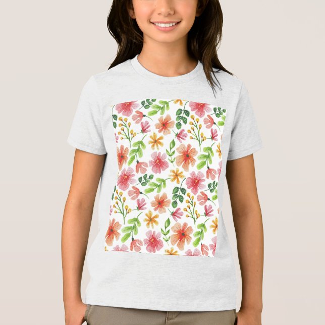 Watercolor Pink Flowers Pattern-69677 Tri-Blend Shirt (Front)