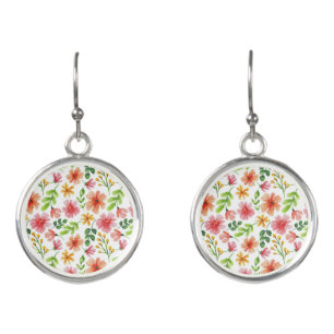 Watercolor Pink Flowers Pattern Earrings