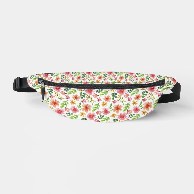 Watercolor Pink Flowers Pattern Fanny Pack (Front)
