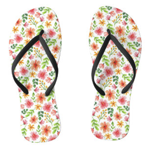 Watercolor Pink Flowers Pattern Flip Flops