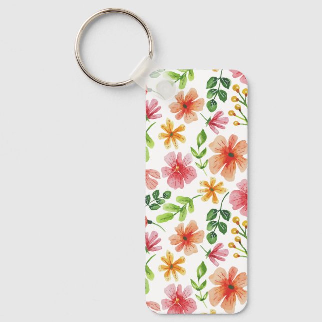 Watercolor Pink Flowers Pattern Keychain (Front)