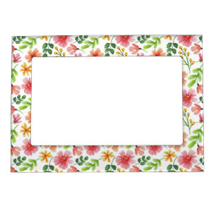 Watercolor Pink Flowers Pattern Magnetic Frame