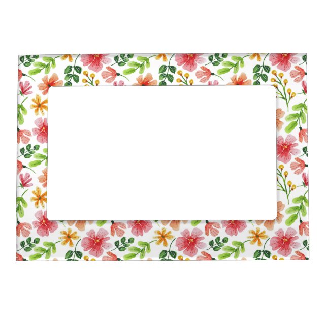 Watercolor Pink Flowers Pattern Magnetic Frame (Front)