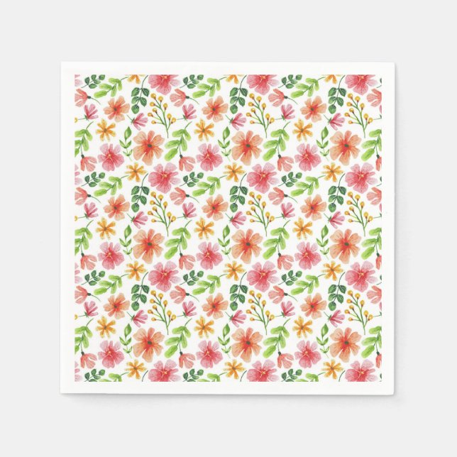Watercolor Pink Flowers Pattern Napkins (Front)