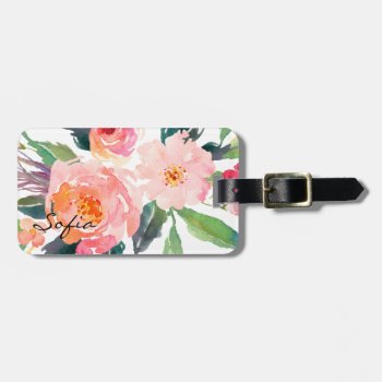 Watercolor Pink Flowers Personalized Luggage Tag by Precious_Presents at Zazzle