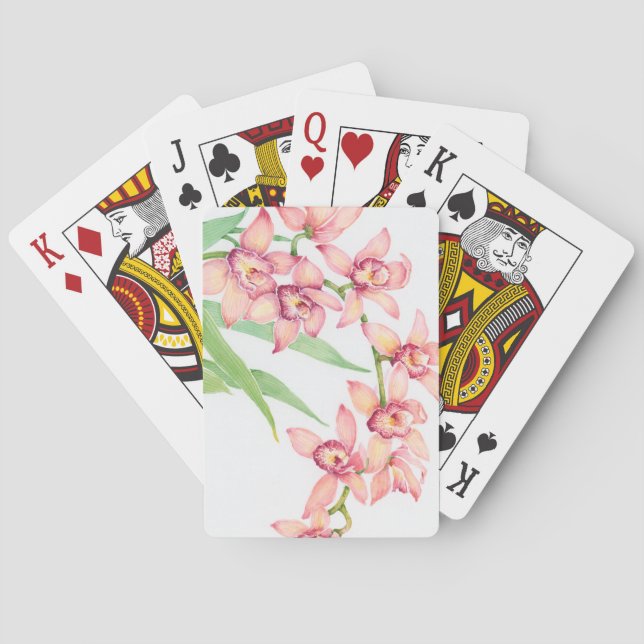 Watercolor Pink Flowers Poker Cards (Back)