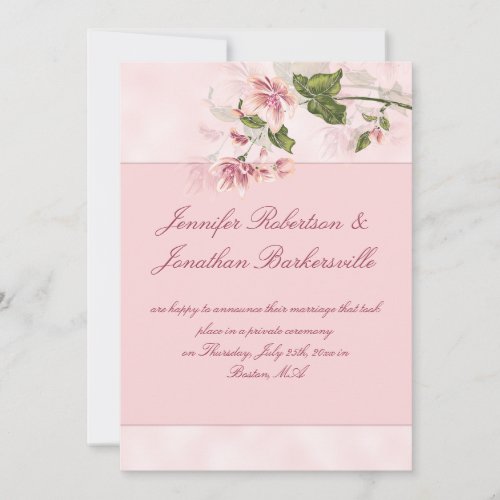 Watercolor Pink Flowers Post Wedding Reception Custom Invitations