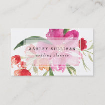 Watercolor Pink Flowers Posy Floral Business Card