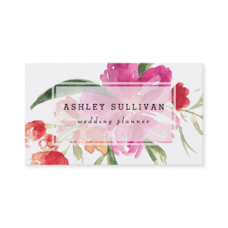 Watercolor Pink Flowers Posy Floral Business Card