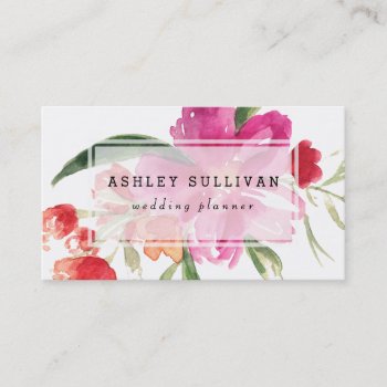 Watercolor Pink Flowers Posy Floral Business Card by misstallulah at Zazzle