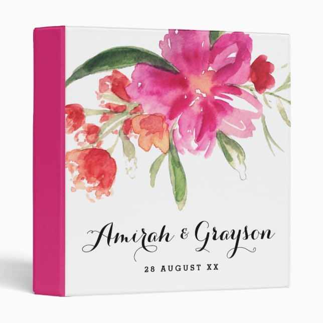 Watercolor Pink Flowers Posy Personalized Binder (Front/Spine)