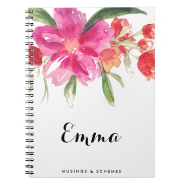Watercolor Pink Flowers Posy Personalized Notebook
