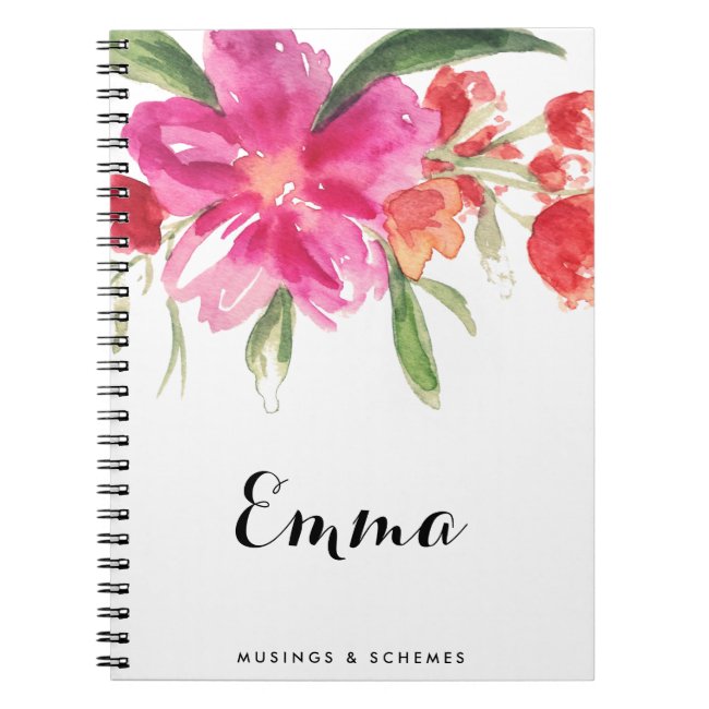 Watercolor Pink Flowers Posy Personalized Notebook