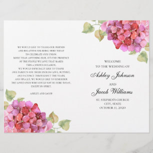 Watercolor pink flowers program. Floral wedding