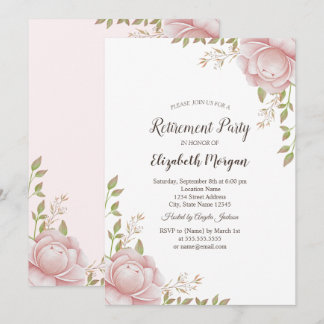 Watercolor Pink Flowers Retirement   Invitation