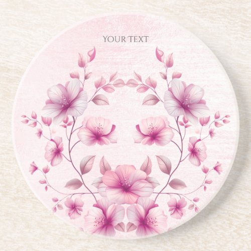 Watercolor Pink Flowers Sandstone Coaster