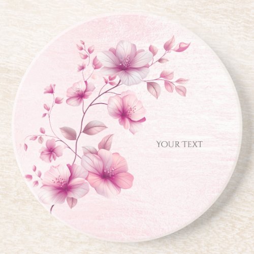 Watercolor Pink Flowers Sandstone Coaster