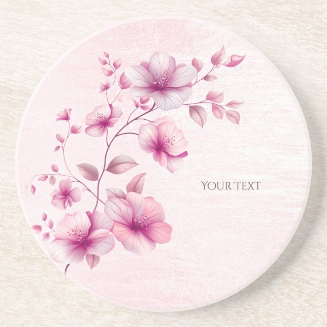 Watercolor Pink Flowers Sandstone Coaster (Front)