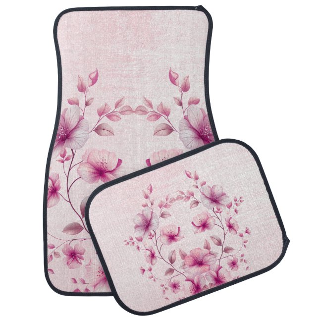 Watercolor Pink Flowers Set of Car Mats (Set)