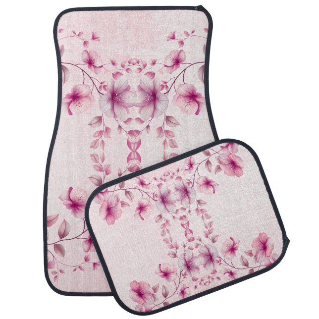 Watercolor Pink Flowers Set of Car Mats (Set)