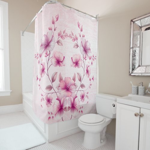 Watercolor Pink Flowers Shower Curtain