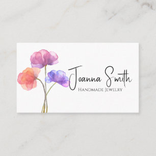 Watercolor Pink Flowers Simple Elegant Business Card