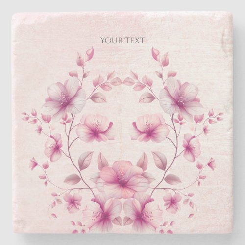 Watercolor Pink Flowers Stone Coaster