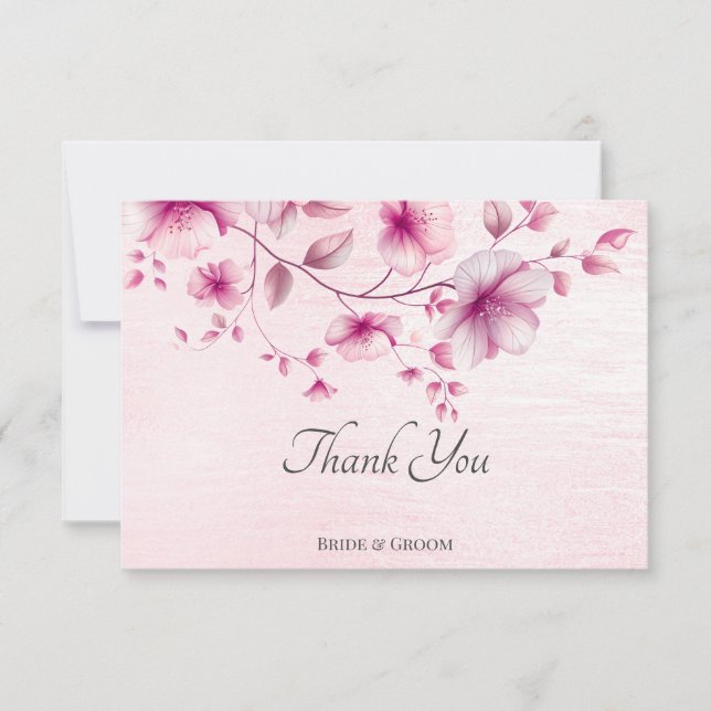 Watercolor Pink Flowers Thank You Card (Front)