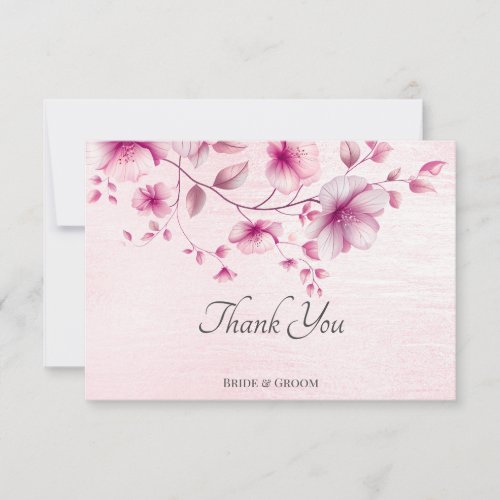 Watercolor Pink Flowers Thank You Card