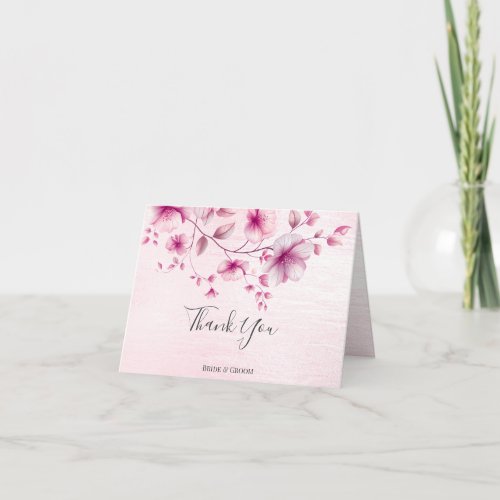Watercolor Pink Flowers Thank You Card