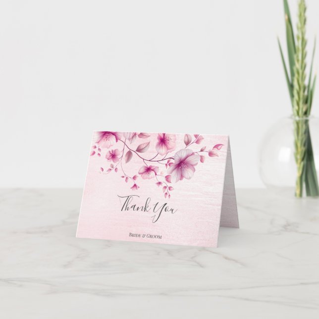 Watercolor Pink Flowers Thank You Card (Front)