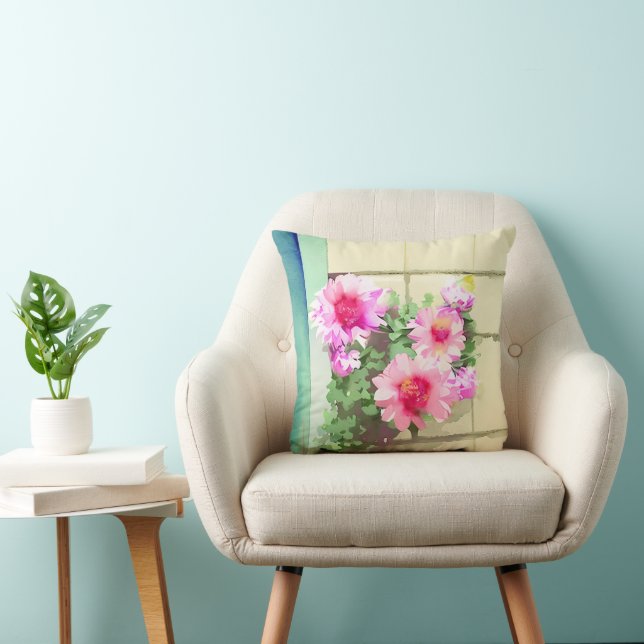 Watercolor Pink Flowers Throw Pillow (Chair)