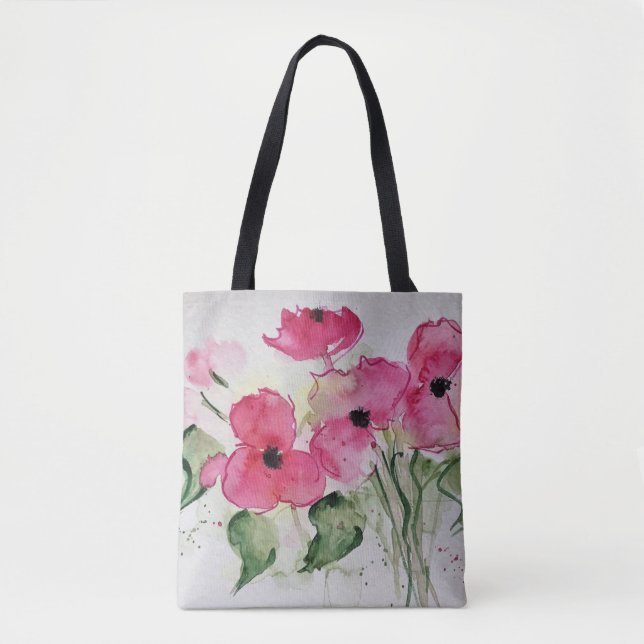 Watercolor Pink Flowers Tote Bag (Front)