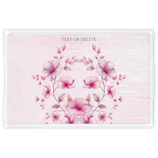 Watercolor Pink Flowers Vanity Tray (Front)