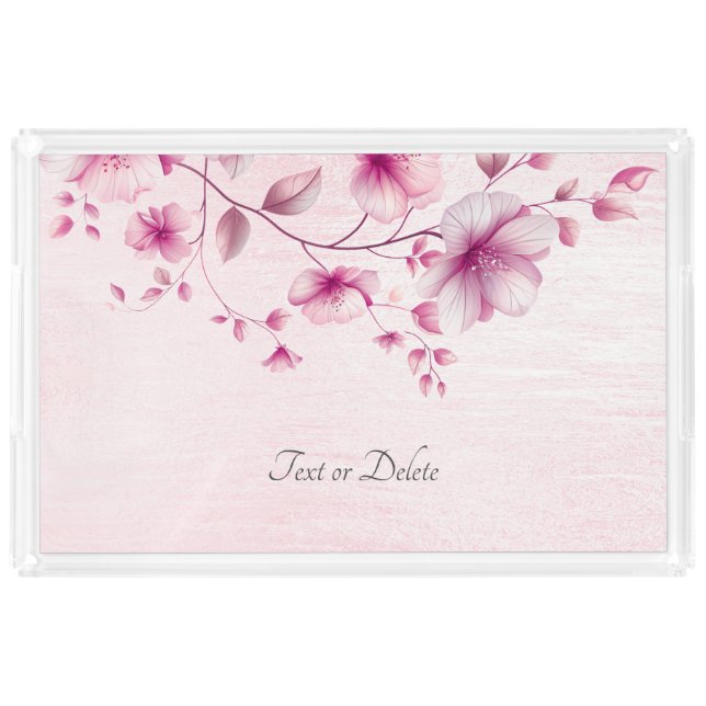 Watercolor Pink Flowers Vanity Tray (Front)