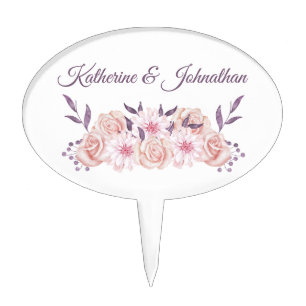 Watercolor Pink Flowers-Wedding Cake- Cake Topper