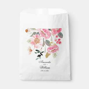 Watercolor Pink Flowers Wedding Favor Bag
