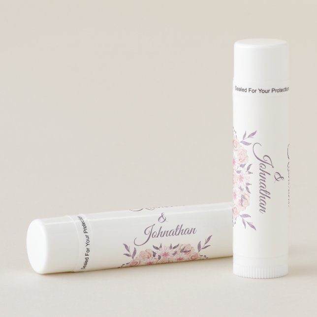 Watercolor Pink Flowers-Wedding Keepsake- Lip Balm (Front)