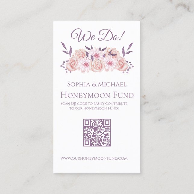 Watercolor Pink Flowers-Wedding Rings-Registry- Business Card (Back)